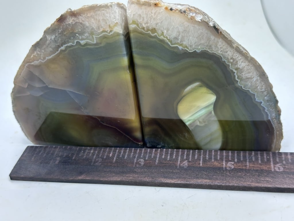 Fine Banded Green Agate Bookends - 6