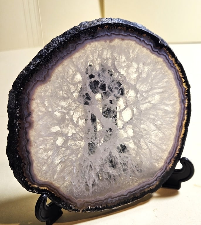 Natural Banded Agate Slab w/ Crystal Center: Item is the exact item in the image - Items have all natural features, characteristics, natural compositional degradation. Bidder is responsible for all value and grade determination - Please review a