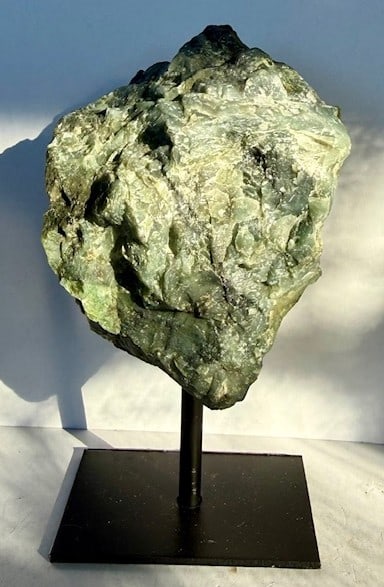 Natural Freeform Emerald Rough Cut on Stand: Item is the exact item in the image - Bidder is responsible for all value and grade determination - Please review all terms and conditions prior to placing any bids- All sales final - all bids due at