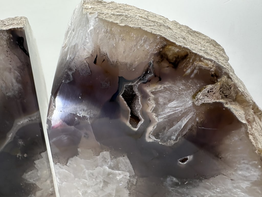 ~WOW~ Banded Agate Bookends w/ Geode Pockets - 3