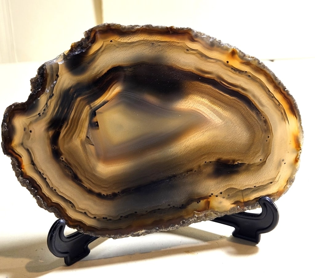 Natural Banded Agate Slab: Item is the exact item in the image - Items have all natural features, characteristics, natural compositional degradation. Bidder is responsible for all value and grade determination - Please