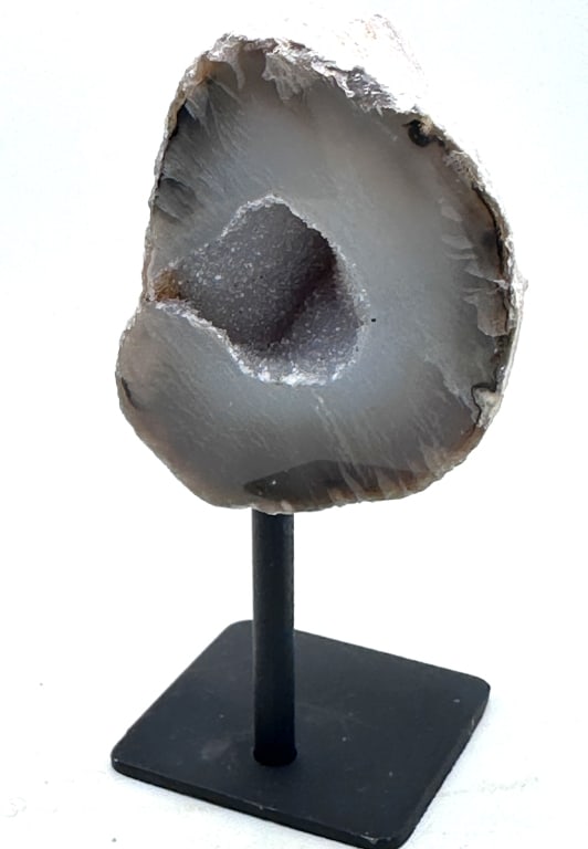 Agate Geode on Stand w/ Druzy Center: Item is the exact item in the image - Bidder is responsible for all value and grade determination. Please review all terms and conditions prior to placing any bids-