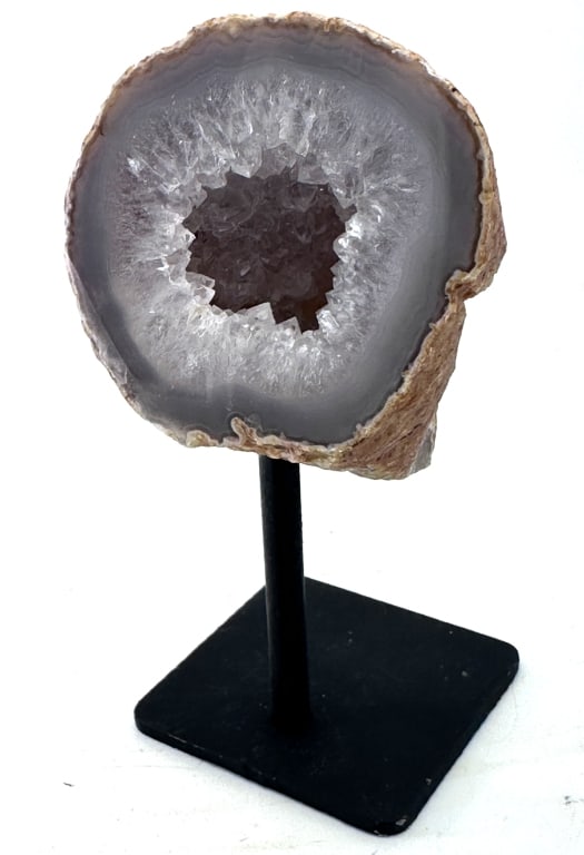 Fine Agate Geode on Stand w/ Deep Druzy Pocket: Item is the exact item in the image - Bidder is responsible for all value and grade determination. Please review all terms and conditions prior to placing any bids-