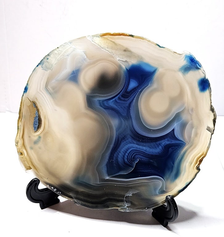 Blue Dyed Agate Slab w/ Cyrstal Structures: Items are the exact items in the image - Please refer to the terms and conditions prior to placing any bids- Any bid is an agreement to pay and terms apply -
