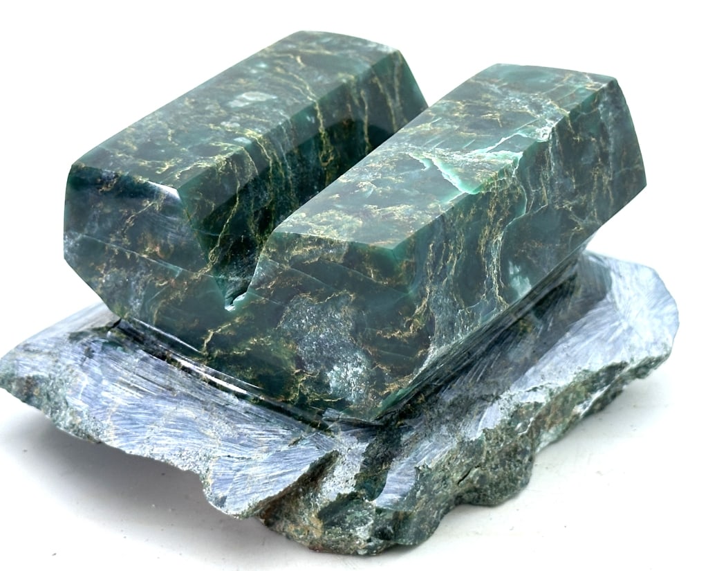 Fine Nephrite and Serpentine Beryl Specimen: 4.5 lbs - Jade is a cultural term that is used to refer to one of two minerals which appear similar, jadeite and nephrite. Jadeite is an aluminum-rich pyroxene. It is a hard mineral (6.5-7 Mohs