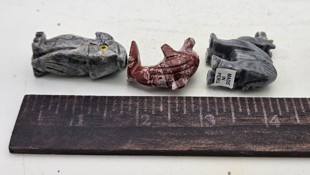 (3) Hand Carved Soapstone Animals - 3