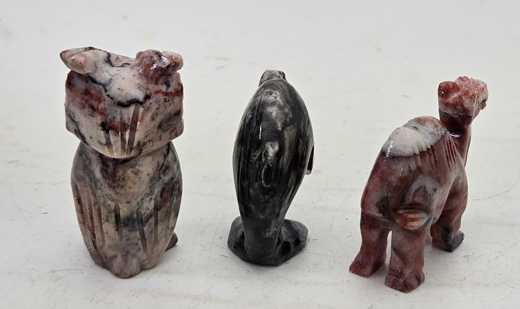 (3) Hand Carved Soapstone Animals - 2