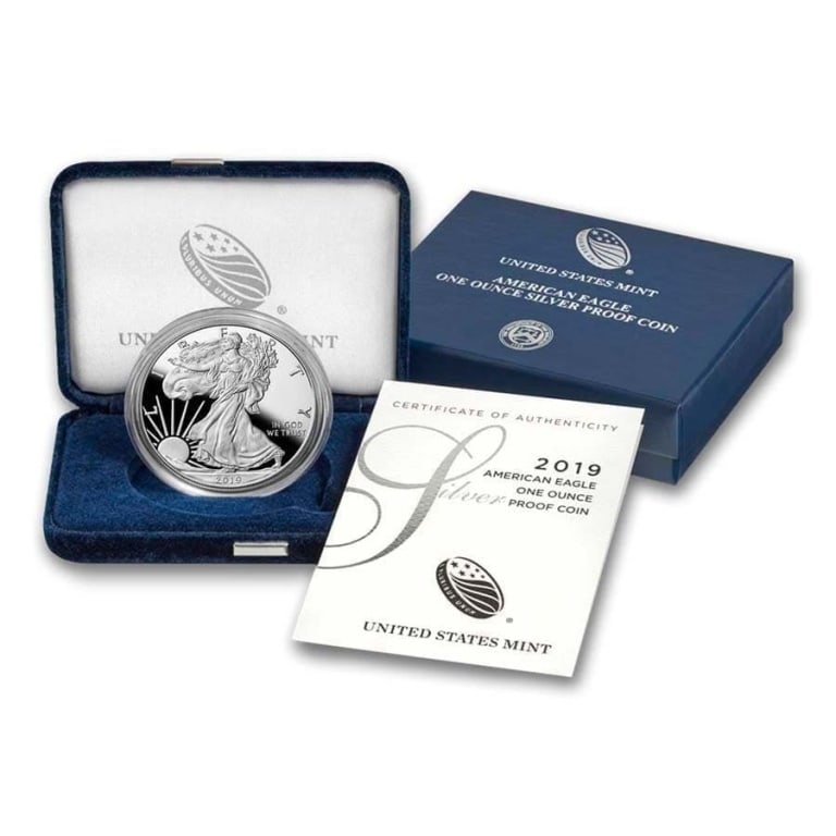 2019 S US Silver Eagle Proof in OMP: Item is as shown in the image - with original mint packaging. Please review all terms and conditions prior to placing any bids - All invoices due at the end of the sale - All 