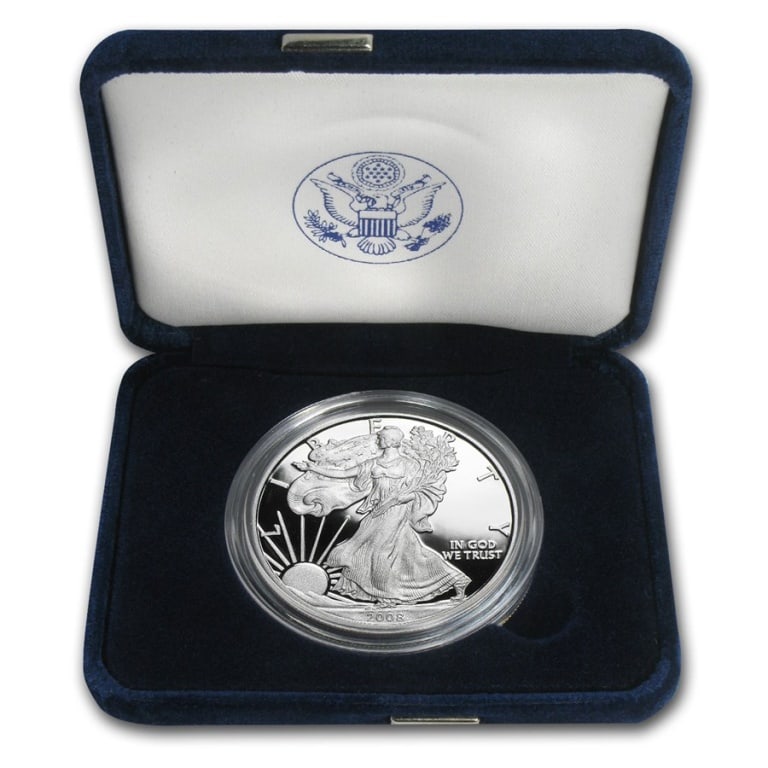 2008 US Silver Eagle Proof in OMP: Item is as shown in the image - with original mint packaging. Please review all terms and conditions prior to placing any bids - All invoices due at the end of the sale - All sales final - All bids ar