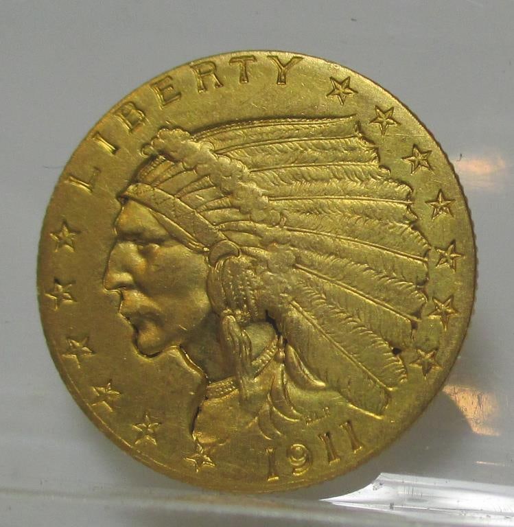1911 VF-XF Grade $2.5 Gold Indian: 1911 VF-XF Grade $2.5 Gold Indian