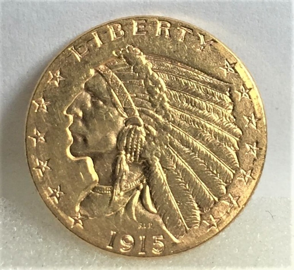 1915 $2.5 Gold Indian XF AU Grade: 1915$3.5 Gold Indian XF AU Grade