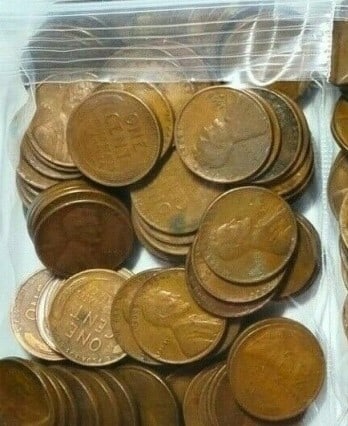 Bag of 100 pcs. Random Date Wheat Cents: An unsearched bag counted from large hoard into parcels of 100 pcs. WInning bidder wins ONE bag of 100 coins.