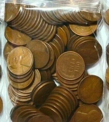 Bag of 100 pcs. Random Date Wheat Cents: An unsearched bag counted from large hoard into parcels of 100 pcs. WInning bidder wins ONE bag of 100 coins.