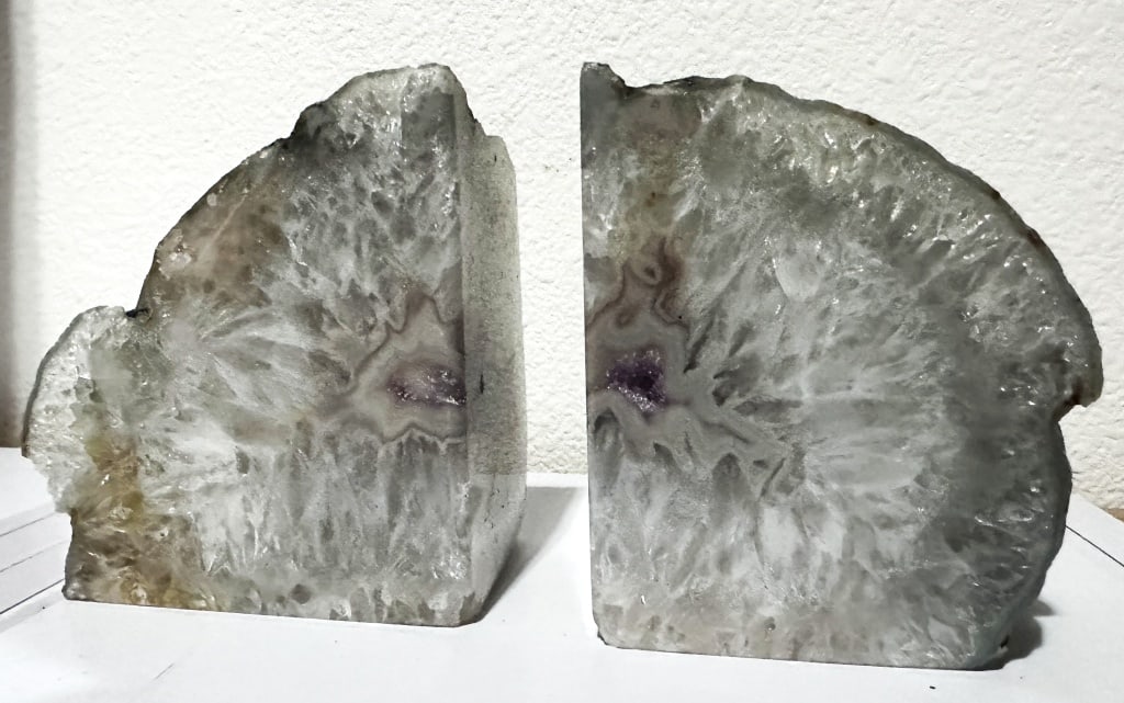 Agate Bookends w/Amethyst Druzy Geode Middle - 2