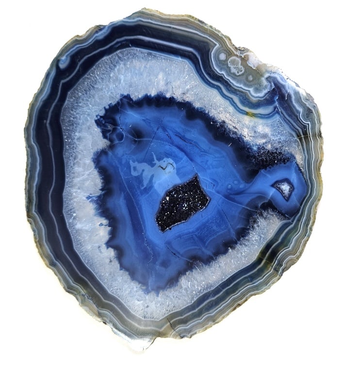 Blue Dyed Agate Slab - w/ Druzy Center Geode: Items are the exact items in the image - Please refer to the termd and conditions prior to placing any bids- Any bid is an agreement to oay and terms apply -