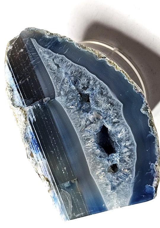 Fine Blue Dyed Banded Agate Stand Up w/ Geode: Items are the exact items in the image - Please refer to the terms and conditions prior to placing any bids- Any bid is an agreement to pay and terms apply -