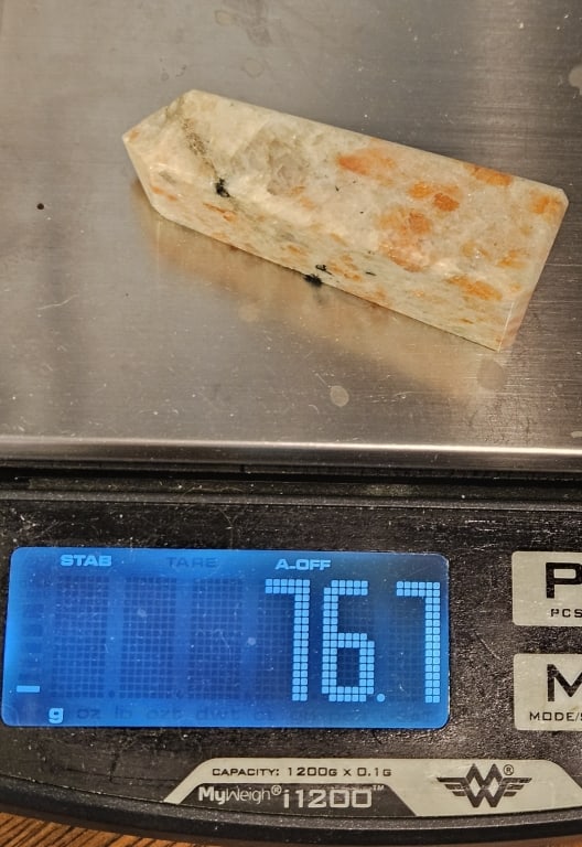 76.7 Gram Natural Sunstone 4 Sided Carved Point - 5