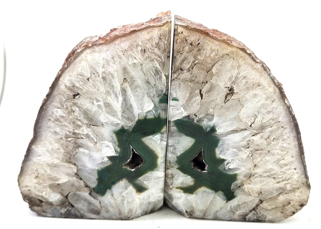 Nice Agatized Bookends w/ Crystal - 2