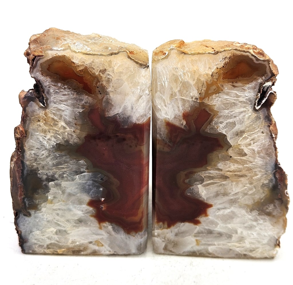 Fine Red Agate Bookends w/ Crystal Arches: Item is the exact item in the image - Please review all terms and conditions prior to placing any bids - Bidder is responsible for all value grade dtermination - All sales final and any bid is an agre