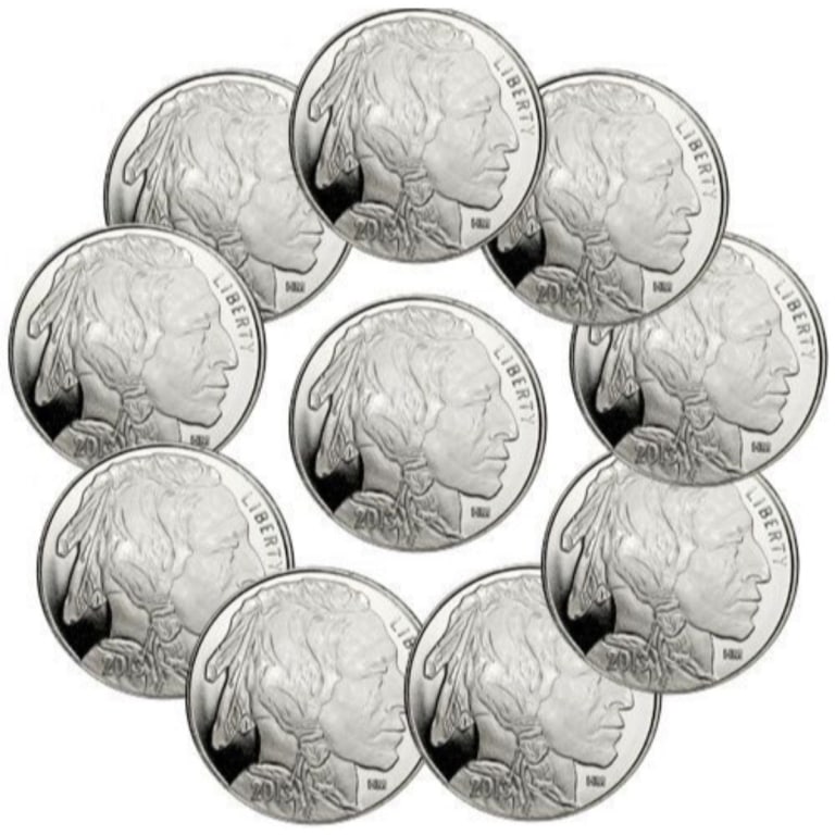10- 1 oz Silver Buffalo Design Silver Rounds: Actual designs may vary - 1 oz Silver Buffalo Design Rounds - Please review all terms prior to placing any bids. Bidder is responsible for all value and grade determination.