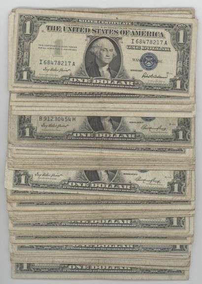 (100) Random Date US Silver Certificates $1: Items will be mixed and random to our stock on hand - Image shpws approximate grade and is stock image -