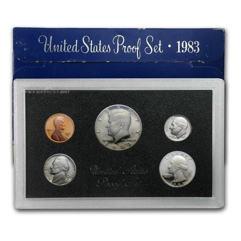 1983 s US Mint Proof Set: US Proof Set in OMB. These are all from US Mint in Original holders. Some handling wear may be present in the envelopes and the holders, but coins are untouched and in original mint