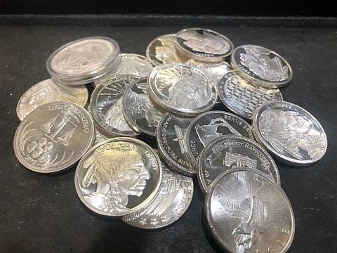 1 oz Silver Round Secondary Market Random ONE: A 1 oz Random Design and maker silver round - Item will be from our stock on hand at the time of the sale. no guarantee as to the type or design.