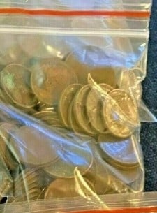 100 pcs. Lincoln Wheat Cents Unsearched: An unsearched bag counted from large hoard into parcels of 100 pcs.