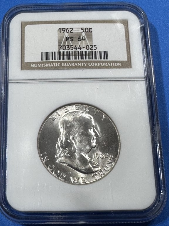 1962 MS 64 NGC Franklin Half Dollar: Item is the exact item in the image - Bidder is responsible for all value and grad determination - Please review all terms and conditions prior to placing any bids-