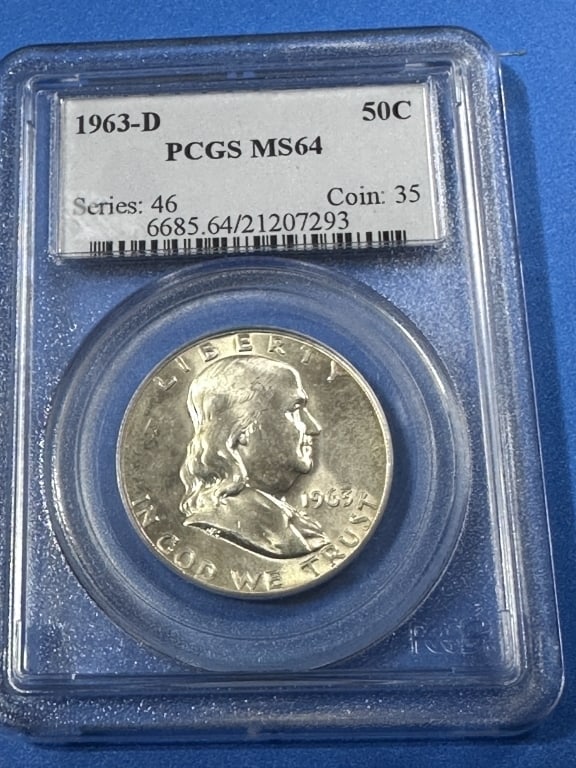 1963 D- MS 64 CPGS Franklin Half Dollar: Item is the exact item in the image - Bidder is responsible for all value and grad determination - Please review all terms and conditions prior to placing any bids-