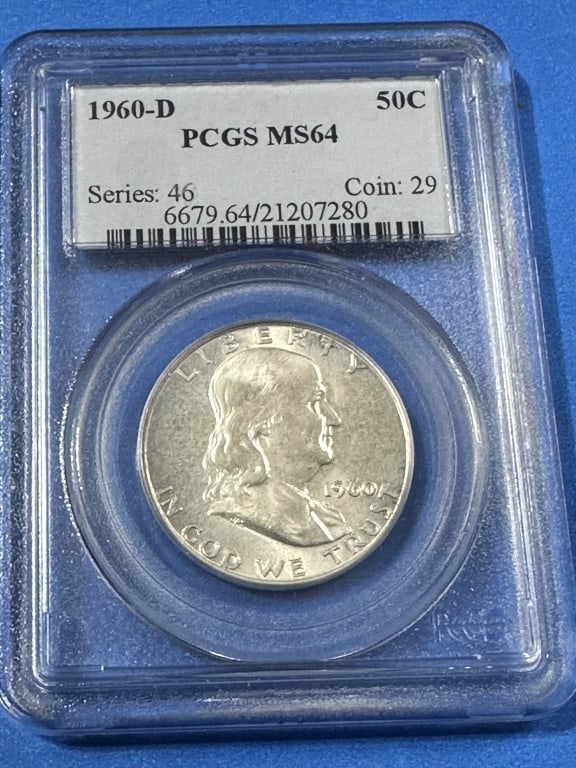 1960-D- MS 64 PCGS Franklin Half Dollar: Item is the exact item in the image - Bidder is responsible for all value and grad determination - Please review all terms and conditions prior to placing any bids-
