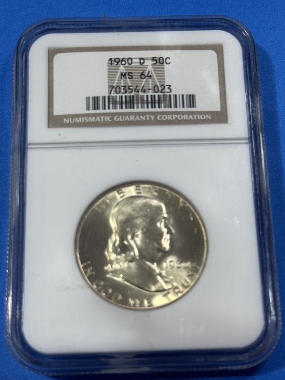 1960-D- MS64 NGC- Franklin half Dollar: Item is the exact item in the image - Bidder is responsible for all value and grad determination - Please review all terms and conditions prior to placing any bids-