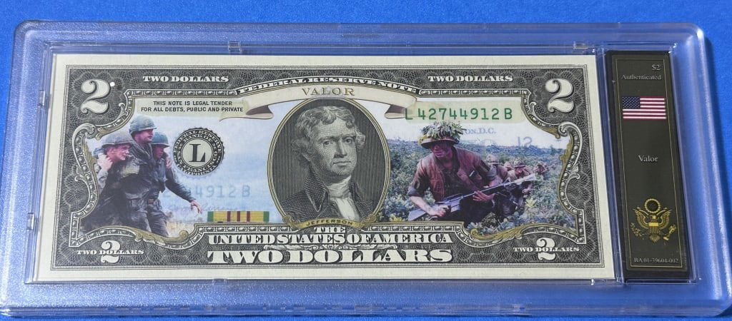$2 Currency- Valor- Vietnam Bradford Case: Item is the exact item in the image- Bidder is responsible for all value and grade determination - Please review the entire terms and conditions prior to placing any bids-