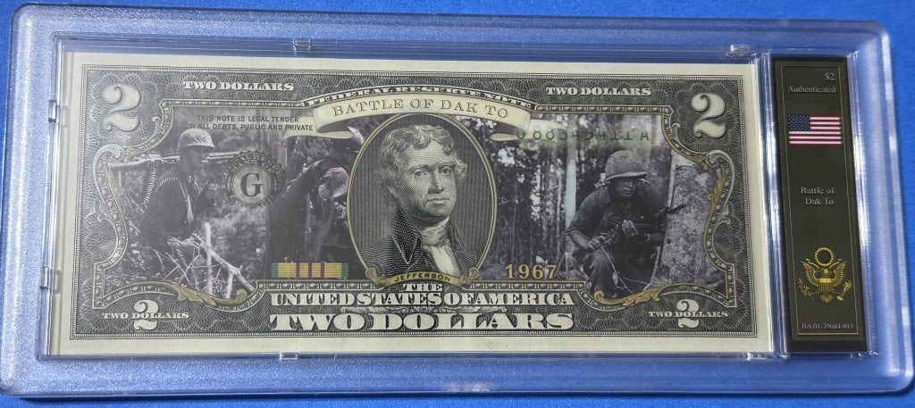 $2 Currency- Battle of Dak To Vietnam Bradford: Item is the exact item in the image- Bidder is responsible for all value and grade determination - Please review the entire terms and conditions prior to placing any bids-