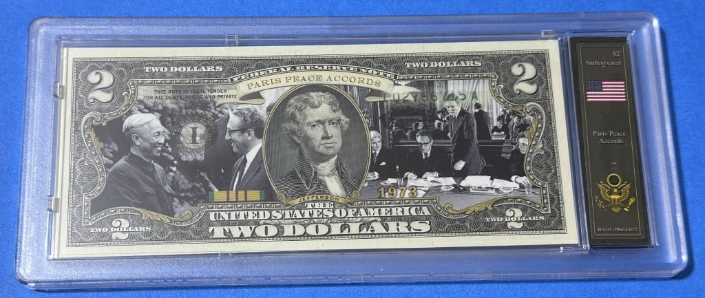 $2- Paris Peace Accords- Vietnam Bradford Case: Item is the exact item in the image- Bidder is responsible for all value and grade determination - Please review the entire terms and conditions prior to placing any bids-