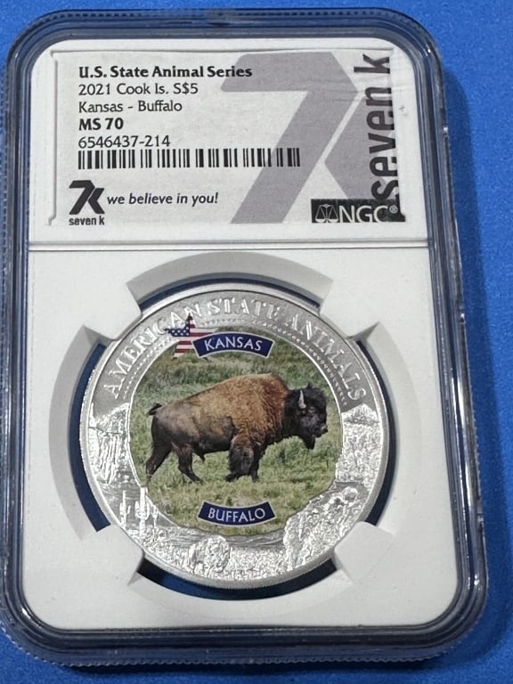 2021-1 oz. MS70 NGC - Kansas -LE-Round: Item is the exact item in the image - Bidder is responsible for all value and grad determination - Please review all terms and conditions prior to placing any bids-