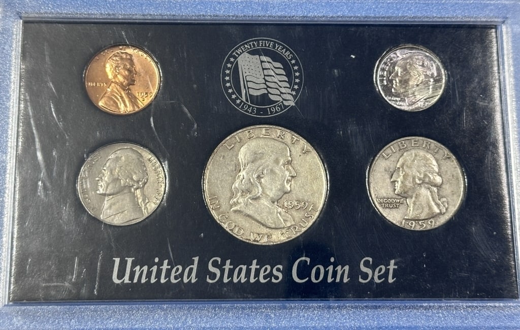 1959 US Mint Coin Denomination Set in Plastic Case: Item is the exact item in the image - Bidder is responsible for all value and grad determination - Please review all terms and conditions prior to placing any bids-