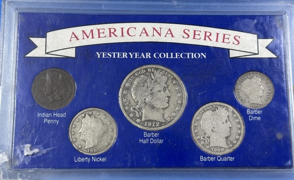 Americana Series- Barber plus Denomination Set: Item is the exact item in the image - Bidder is responsible for all value and grad determination - Please review all terms and conditions prior to placing any bids-