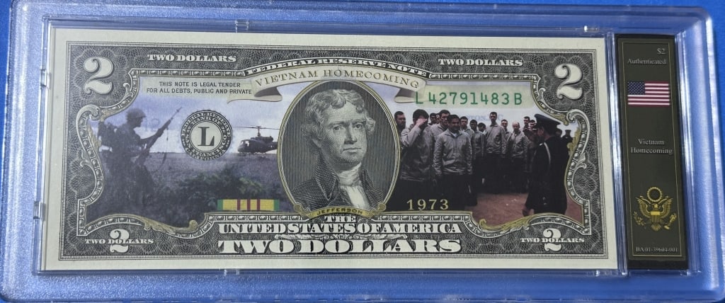 $2 Currency- Vietnam Homecoming Bradford Case: Item is the exact item in the image- Bidder is responsible for all value and grade determination - Please review the entire terms and conditions prior to placing any bids-