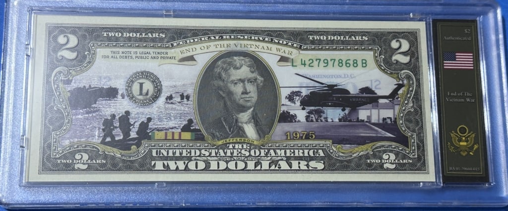 $2 Currency-Endof Vietnam War Bradford Case: Item is the exact item in the image- Bidder is responsible for all value and grade determination - Please review the entire terms and conditions prior to placing any bids-