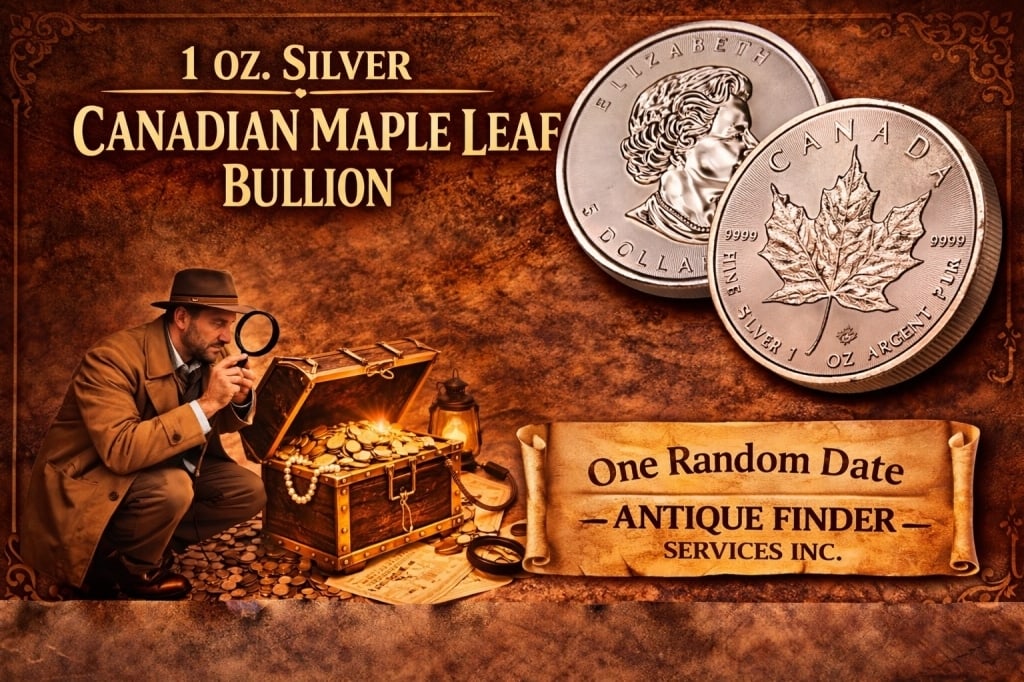 1 oz Silver Canadian Maple Leaf - Random Date: Item (s) will be a Sovereign Canadian Silver 1 oz Maple Leaf. Dates will be random from our stock on hand at the time of the auction.