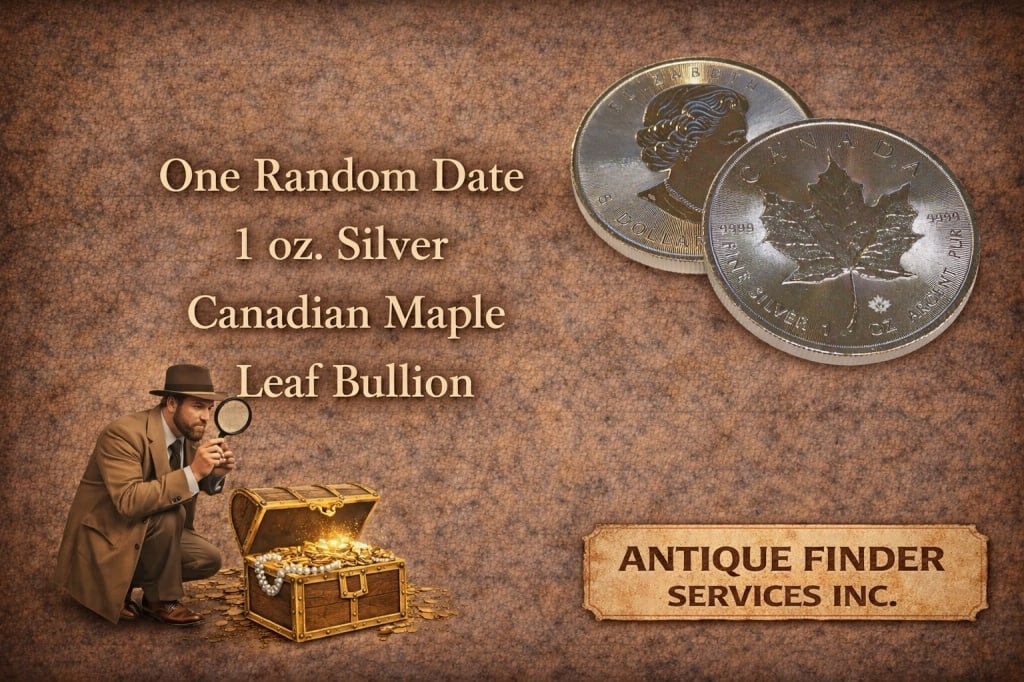 1 oz Silver Canadian Maple Leaf - Random Date: Item (s) will be a Sovereign Canadian Silver 1 oz Maple Leaf. Dates will be random from our stock on hand at the time of the auction.