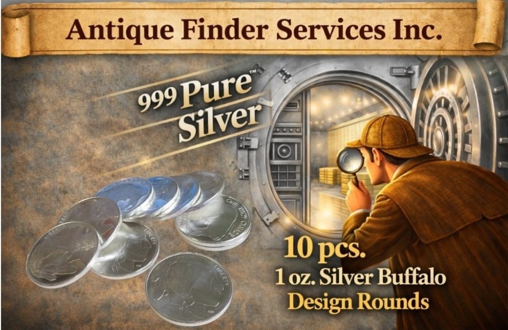 (10) 1 oz. Silver Buffalo Design Rounds: Actual designs may vary - 1 oz Silver Buffalo Design Rounds - Please review all terms prior to placing any bids. Bidder is responsible for all value and grade determination.