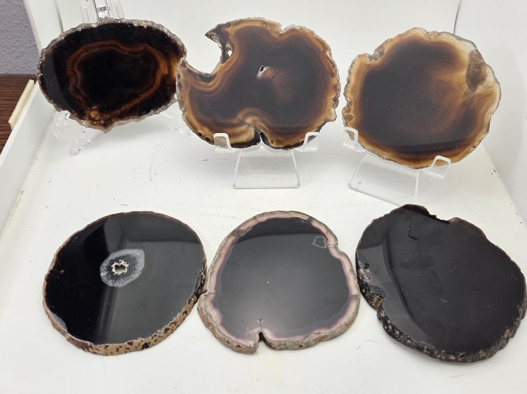 Set of 6 Brown Agate Slab Slice Coaster Set - 3