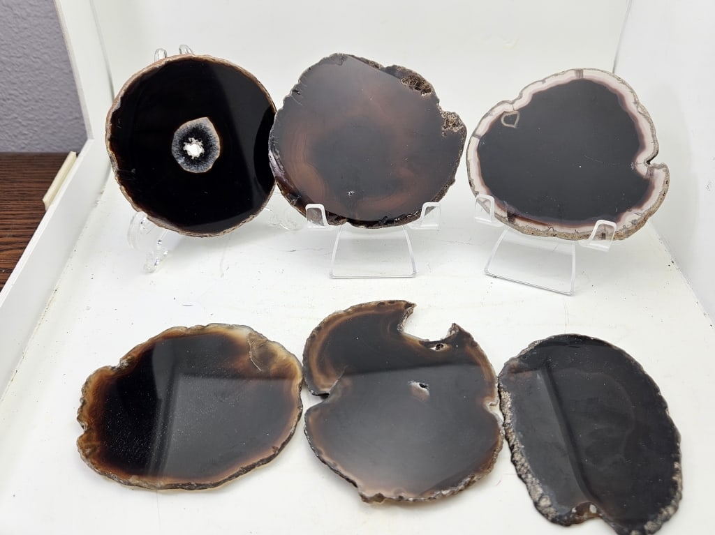 Set of 6 Brown Agate Slab Slice Coaster Set - 4
