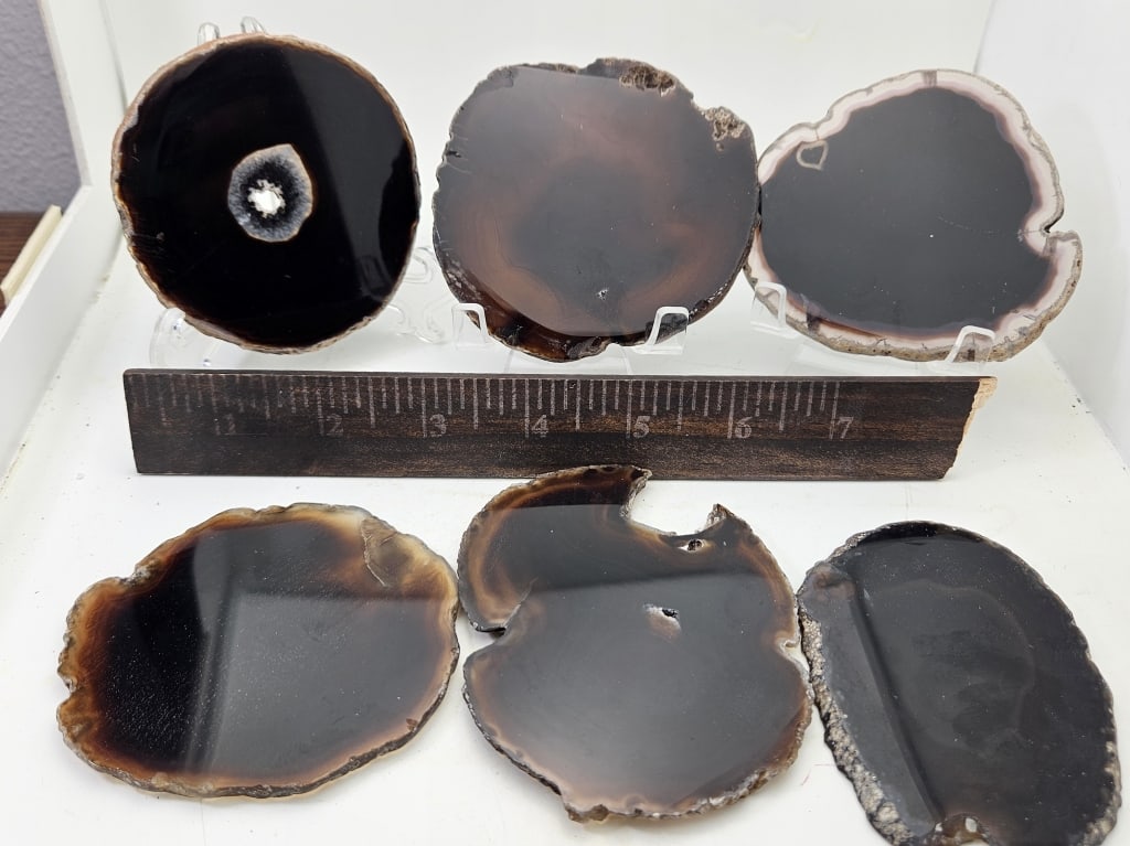 Set of 6 Brown Agate Slab Slice Coaster Set - 5