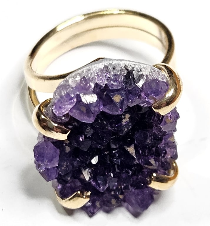 Fine Uruguay Amethyst Cluster Ring Gold Plated: Item is the exact item in the image- Bidder is responsible for all value and grade dtermination - Please review all terms and conditions prior to placing any bids-