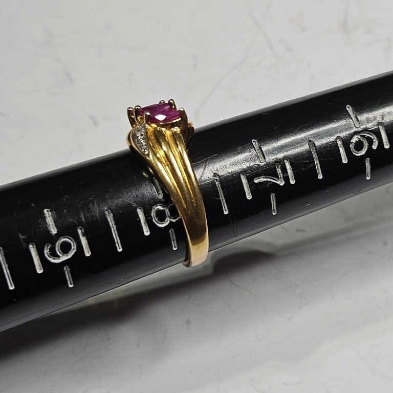 Gold Overlay Sterling Ruby & Diamond Ring - 3