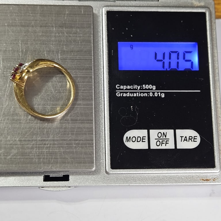 Gold Overlay Sterling Ruby & Diamond Ring - 4