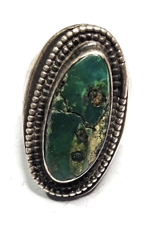Large Heavy Antique Turquoise Sterling Ring: Item is the exact item in the image- Bidder is responsible for all value and grade dtermination - Please review all terms and conditions prior to placing any bids-